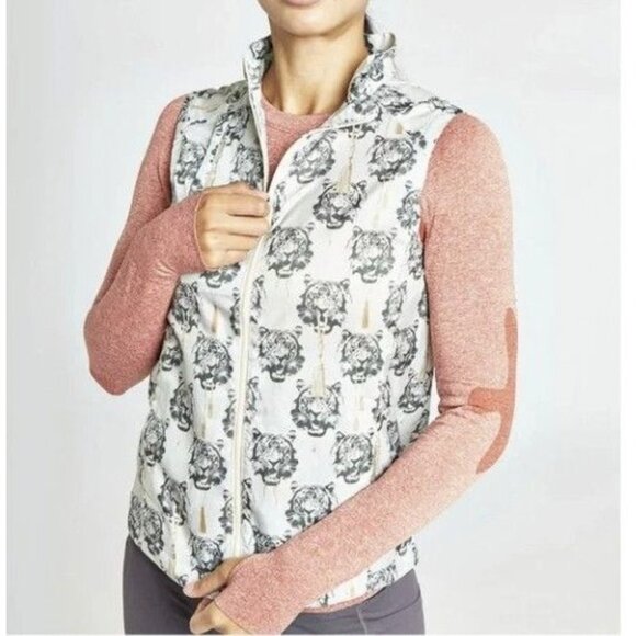 Oiselle April Showers Vest in Coco Tiger Print Size Large Packable Run - Picture 1 of 10